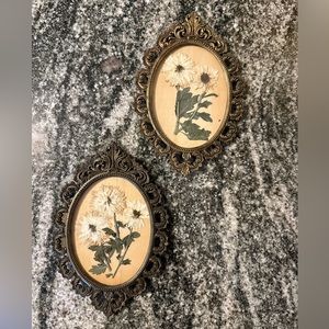 056: Set of two, hand press, chrysanthemum wall art.